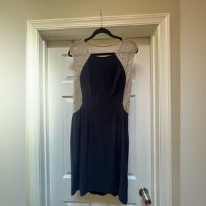 Xscape Navy Dress with Silver Accents